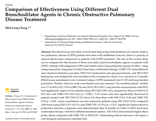 Comparison of Effectiveness Using Different Dual Bronchodilator Agents in Chronic Obstructive Pulmonary Disease Treatment