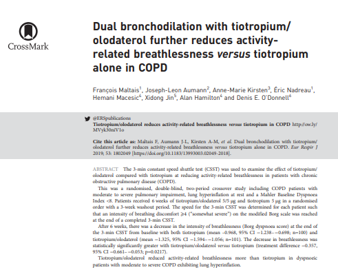 Dual bronchodilation with tiotropium/olodaterol further reduces activity-related breathlessness versus tiotropium alone in COPD