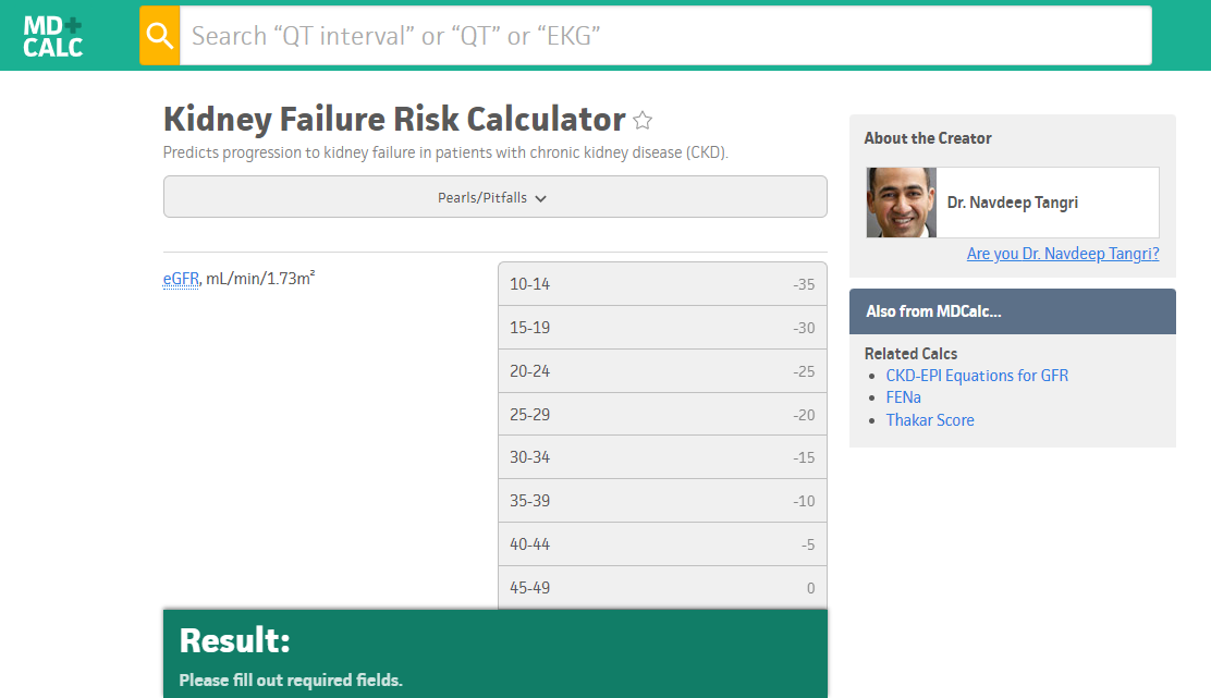 Kidney disease risk calculators