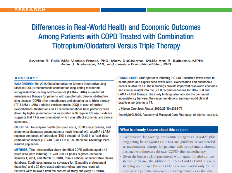 Differences in Real-World Health and Economic Outcomes Among Patients with COPD Treated with Combination Tiotropium/Olodaterol Versus Triple Therapy