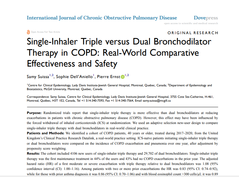 Single-Inhaler Triple versus Dual Bronchodilator Therapy in COPD: Real-World Comparative Effectiveness and Safety